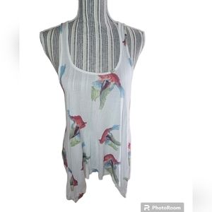 Tramp women's cream bird design racerback high-low tank top size S